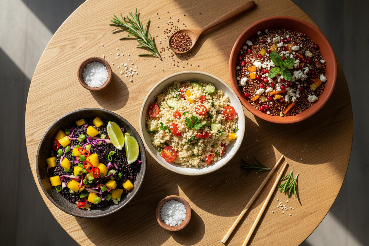 Färre maträtter och ha med vit quinoa, svart quinoa samt röd quinoa